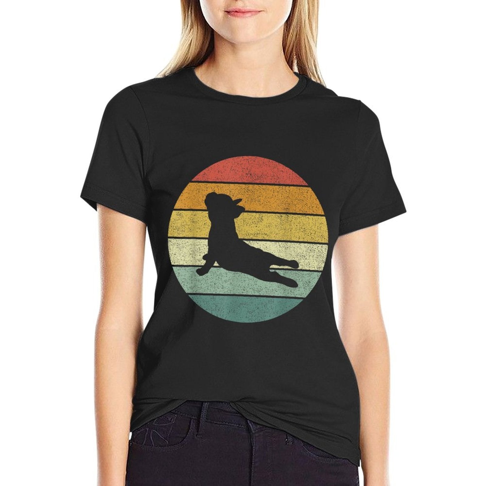 Vintage Retro French Bulldog Yoga Funny French Bulldog for Men Women Girls Kids  Rolled Sleeves T-Shirt