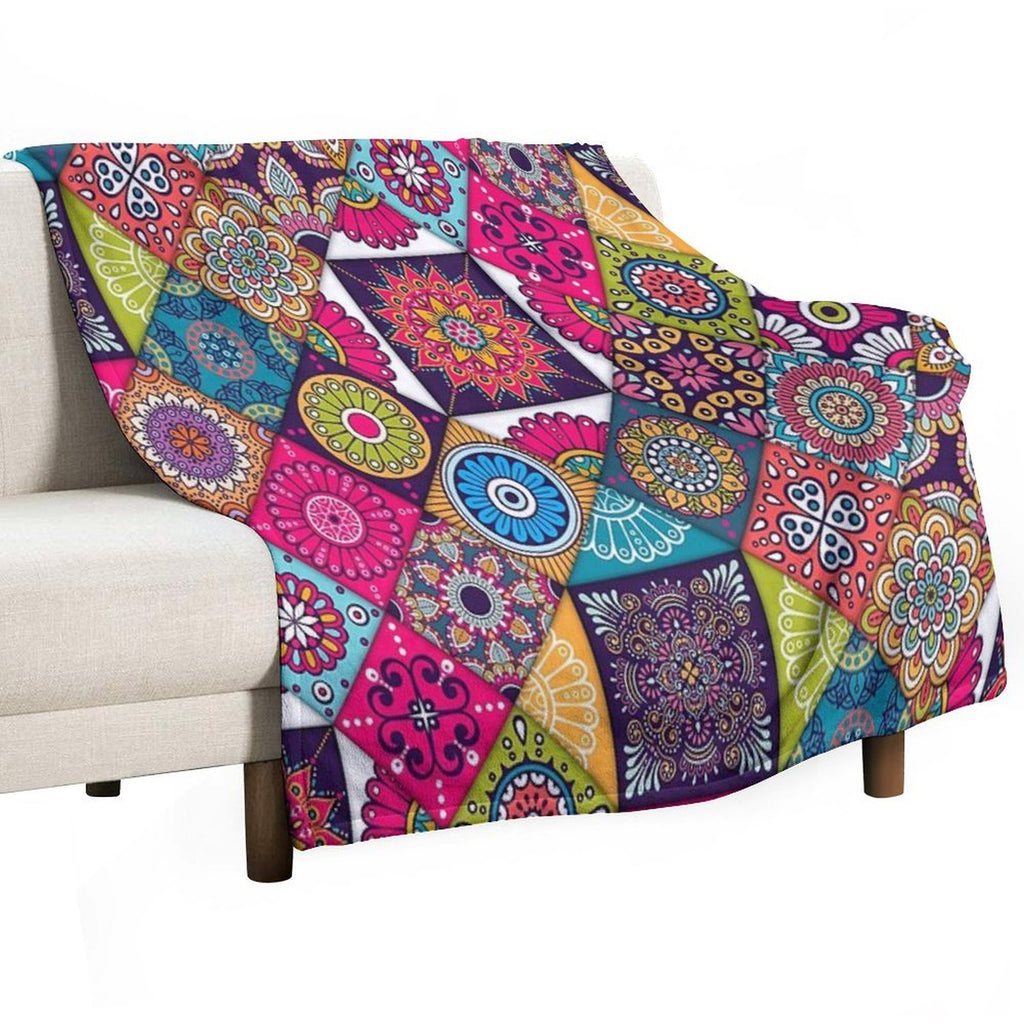 Ethnic  Hippie Pattern Patchwork Quilt African Geometric Durable Throw Blanket