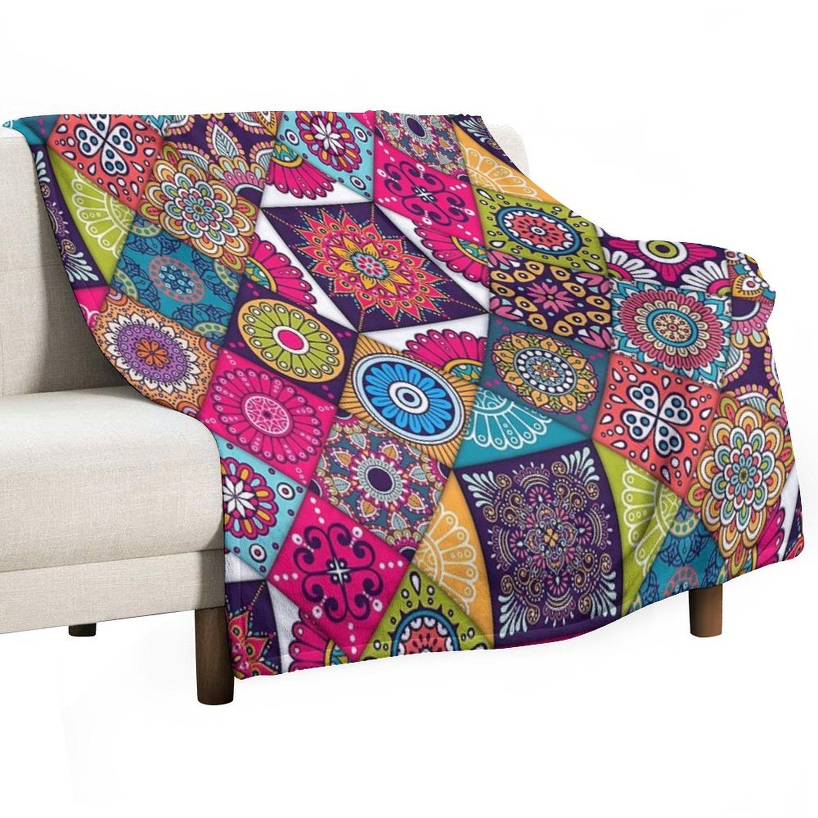 Ethnic  Hippie Pattern Patchwork Quilt African Geometric Durable Throw Blanket