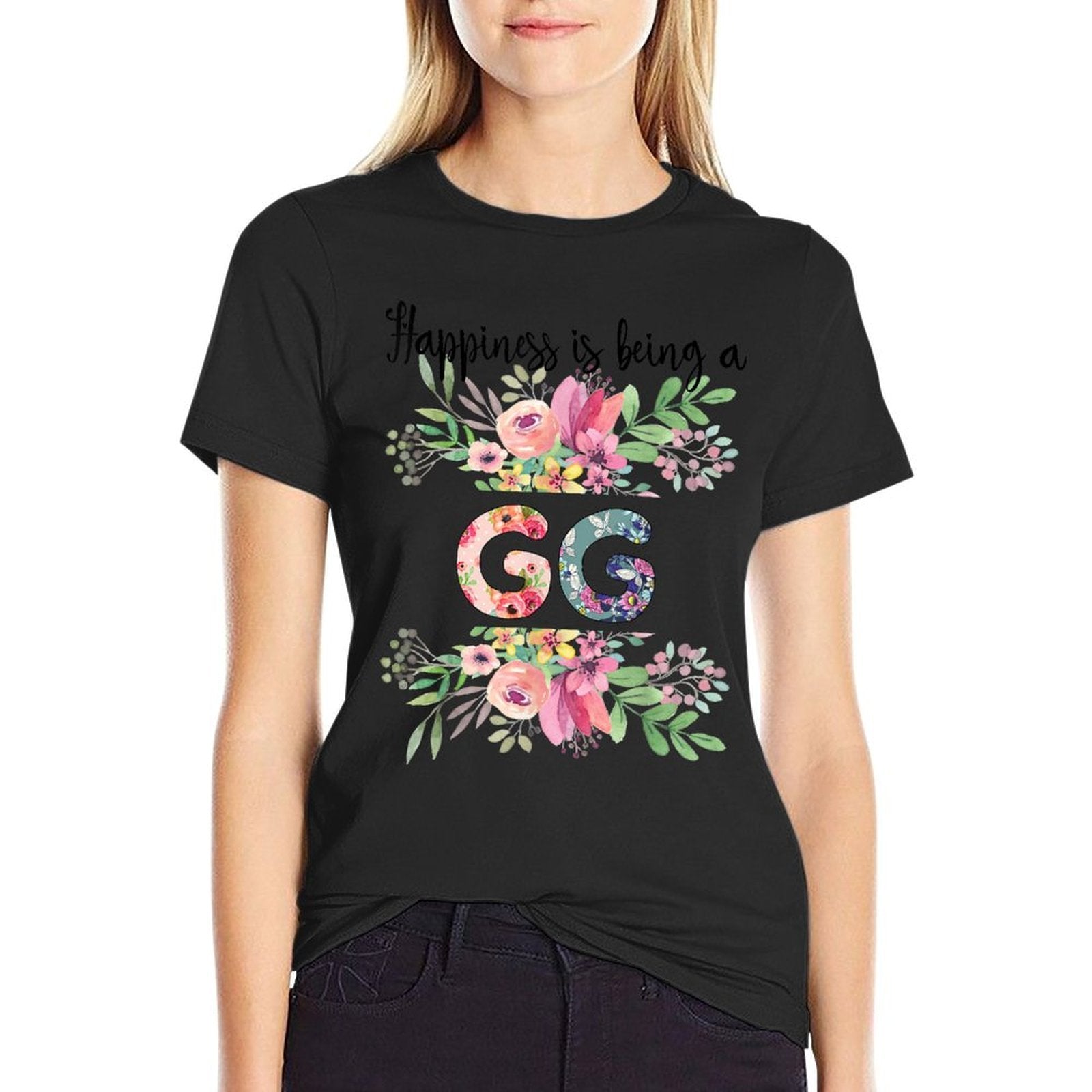Happiness Is Being A GG Cute Flowers Gifts  Polyester Blend T-Shirt