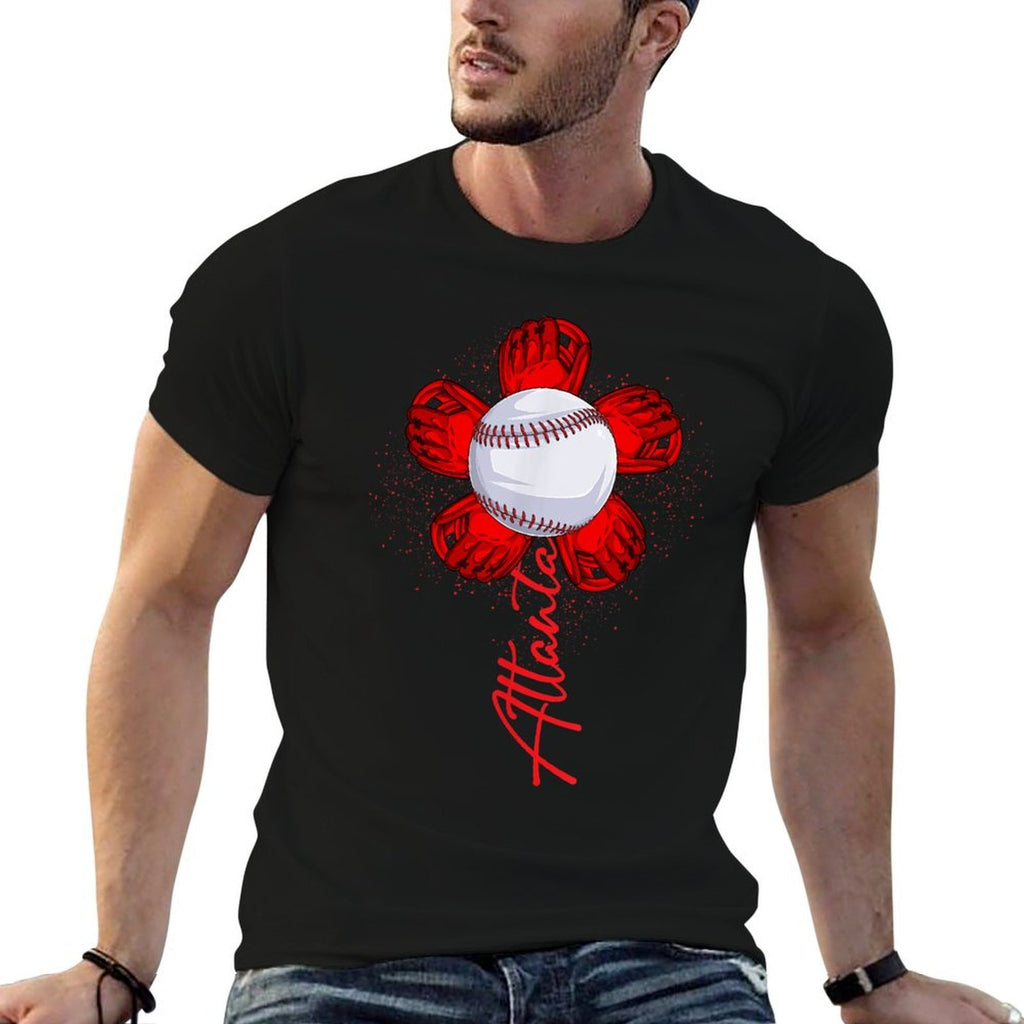 Cute Flower Atlanta Retro Baseball Lover Game Day  Rolled Sleeves T-Shirt