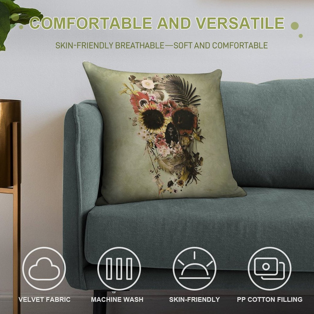 Garden Skull Light Soft Warmth Comfort Throw Pillow