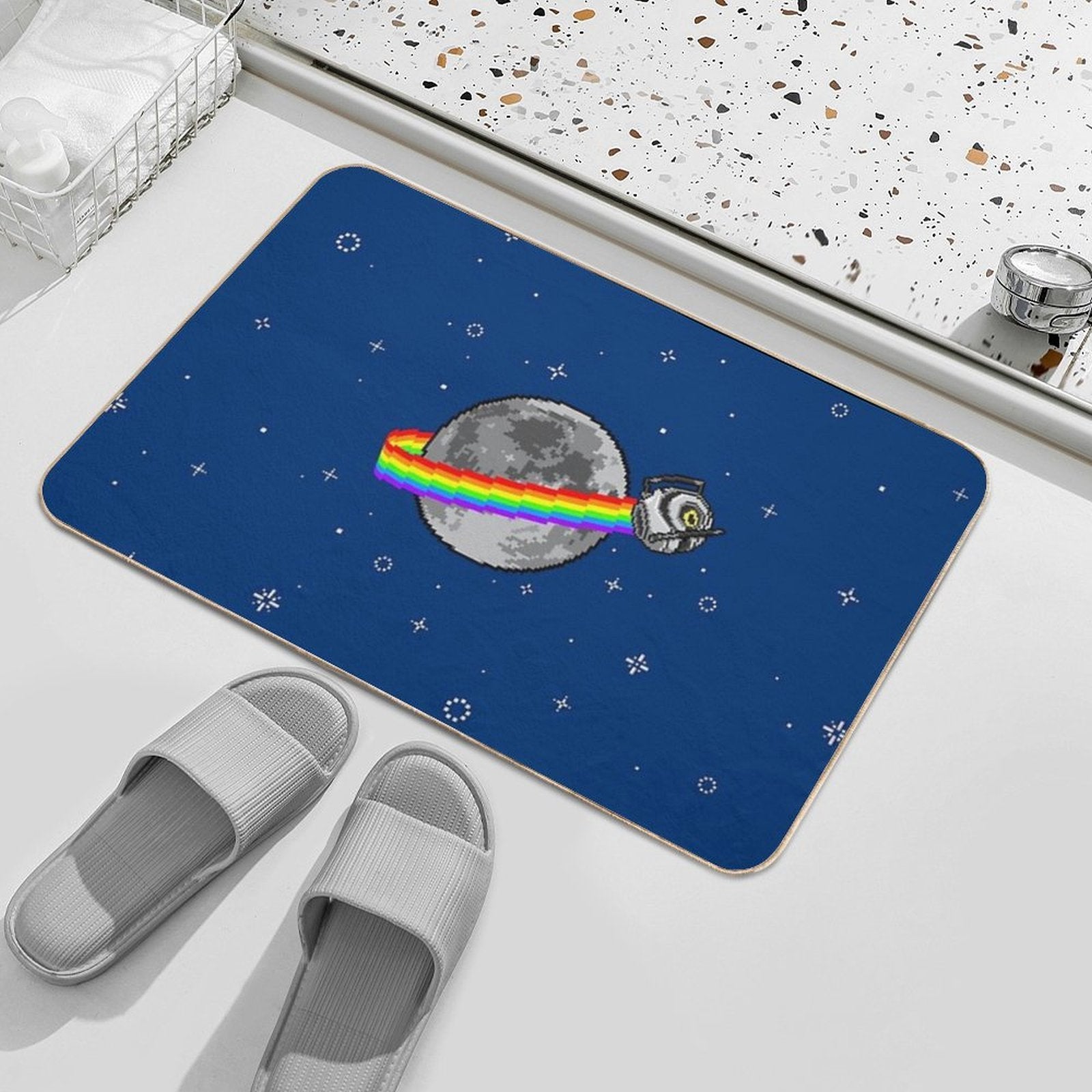 Pixel Art Rainbow Space Core  Odorless Bath Mat