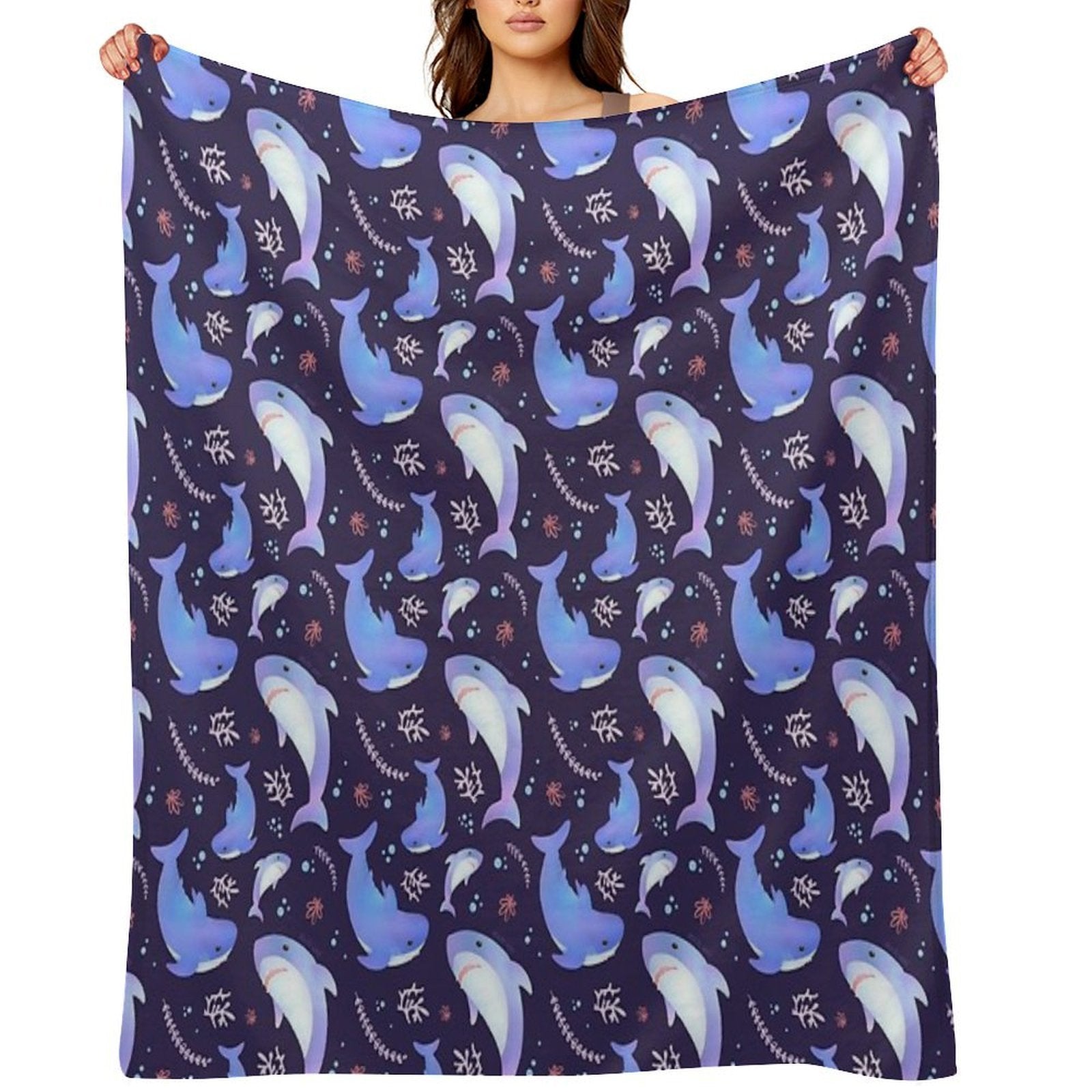 Brucie Blahaj Shark Under The Sea Pattern Comfort Throw Blanket