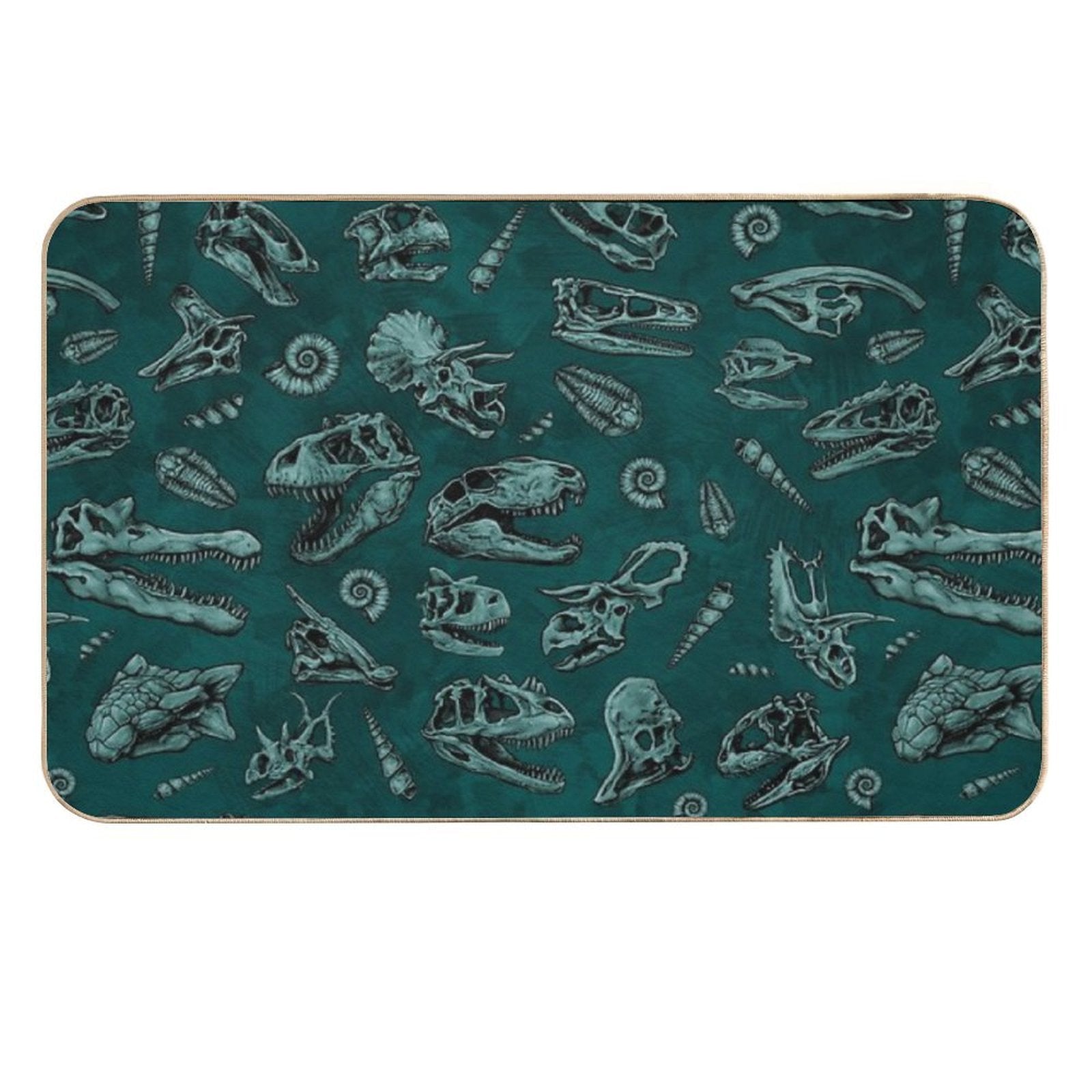 Dinosaur Skull Sketch Tiled Pattern Green  Multi-Purpose Bath Mat