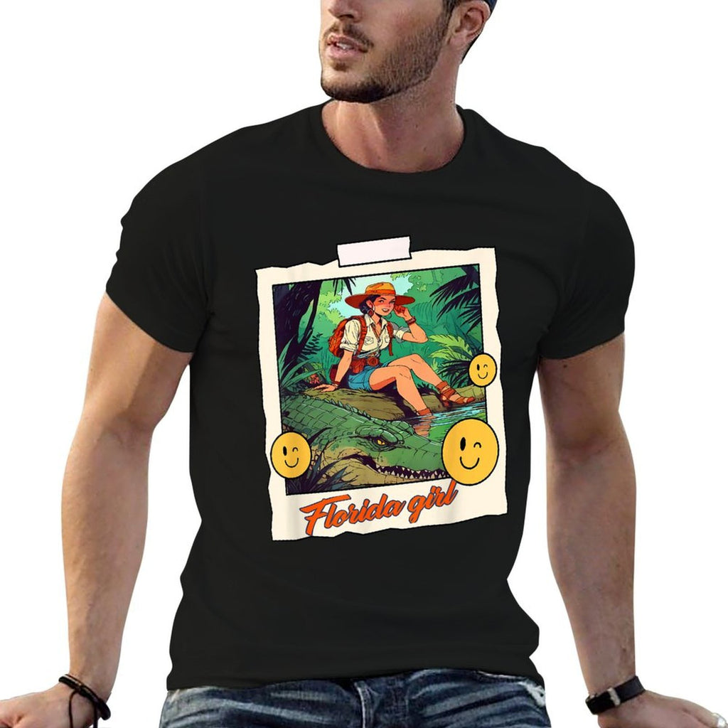 Girl Riding Alligator  Weird Funny Florida Crocodile Meme  Moisture-wicking T-Shirt