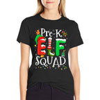 Funny Elf Squad Pre-k Teacher Christmas Child Xmas  Oversized Silhouette T-Shirt