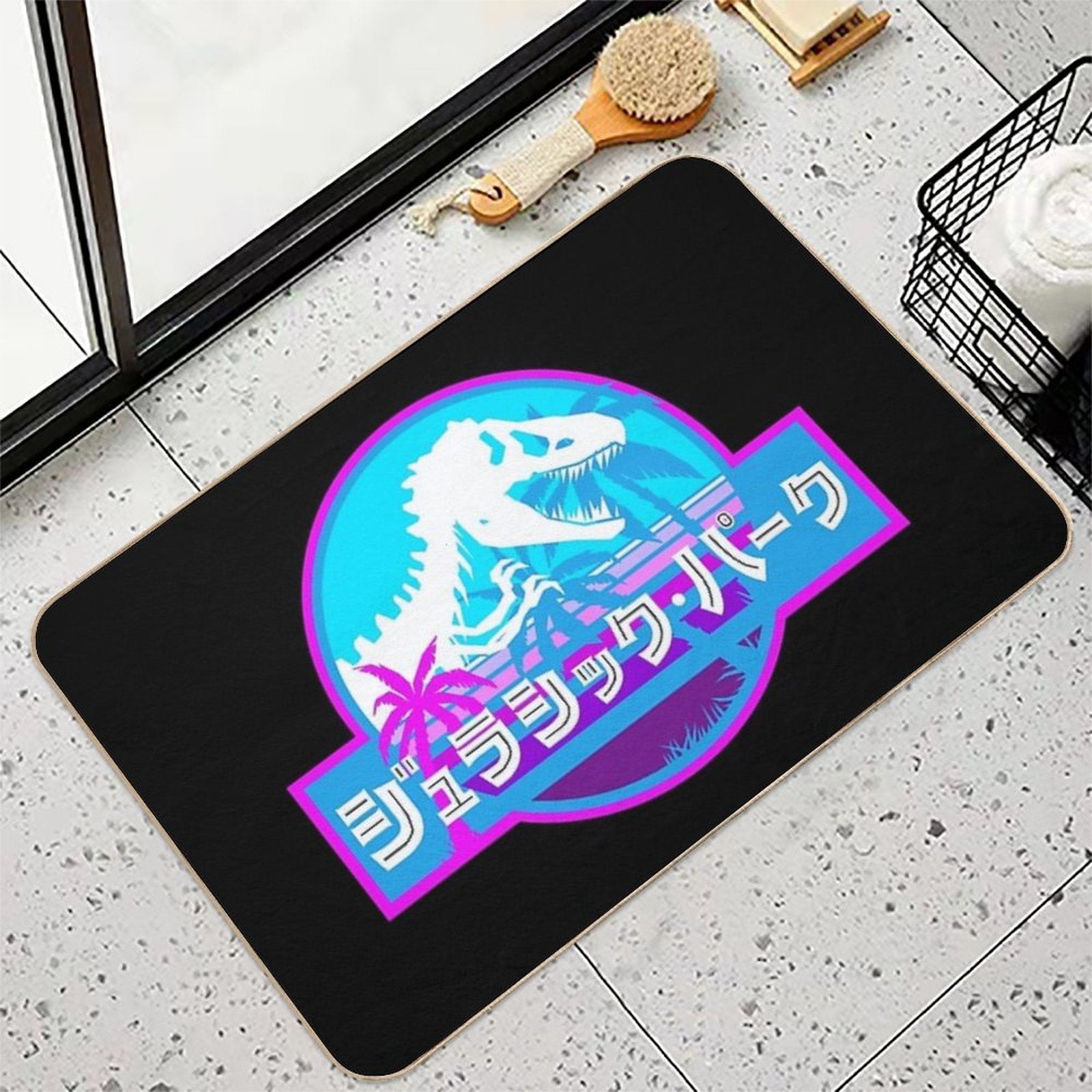Jurassic Park Vaporwave (Japanese)  Dirt-Trapping Bath Mat