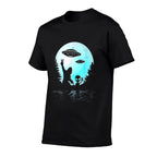 Alien And Bigfoot Full Moon Sasquatch UFO For Men Women Kids  Rolled Sleeves T-Shirt