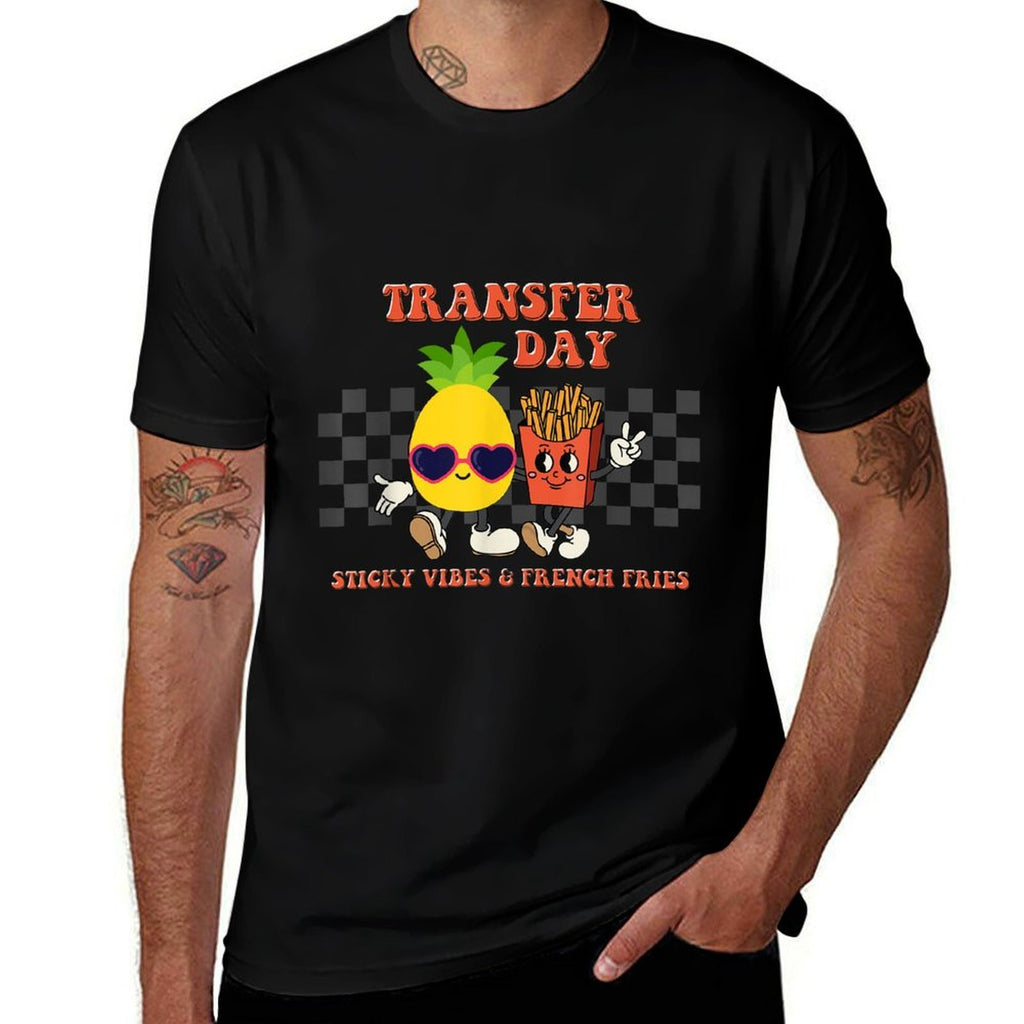 Retro Groovy Transfer Day Sticky Vibes IVF Couple Embryo  Durable T-Shirt