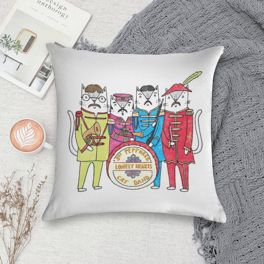 SGT Peppurr's Lonely Hearts Cats Band Soft Reinforced Edging Throw Pillow