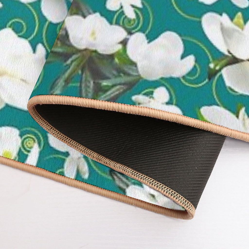 Bright Magnolia Floral Halfdrop on Teal 008080  Slip-Resistant Bath Mat
