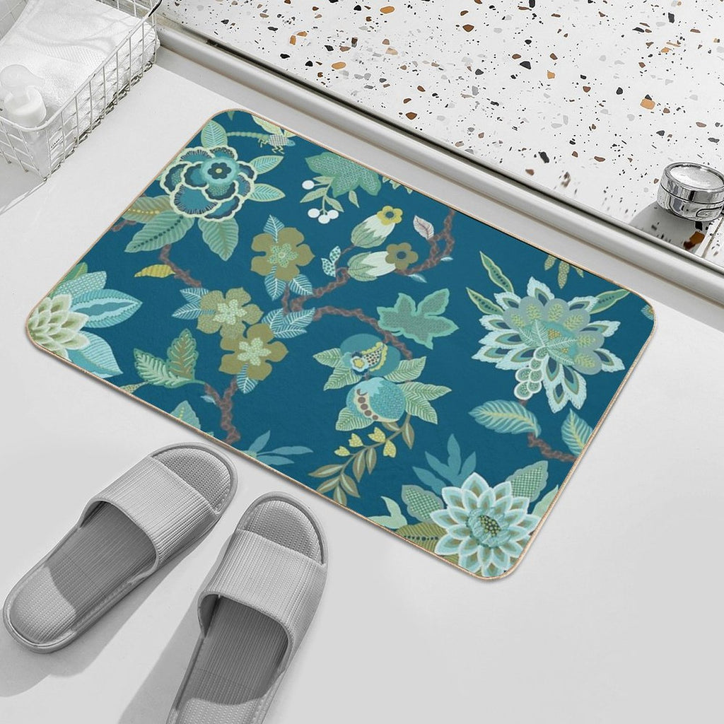 Jacobean Floral - Blue Durable Bath Mat