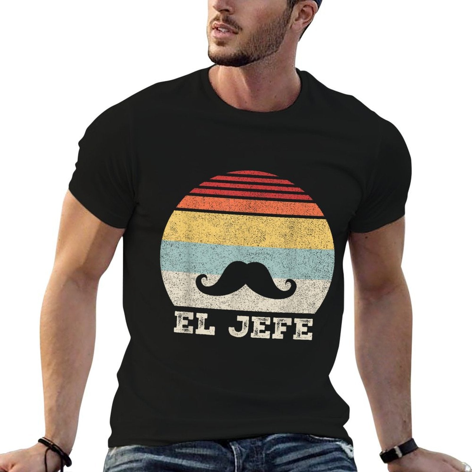Retro El Jefe Funny Mexican Boss Funny Cinco De Mayo  Heathered Texture T-Shirt