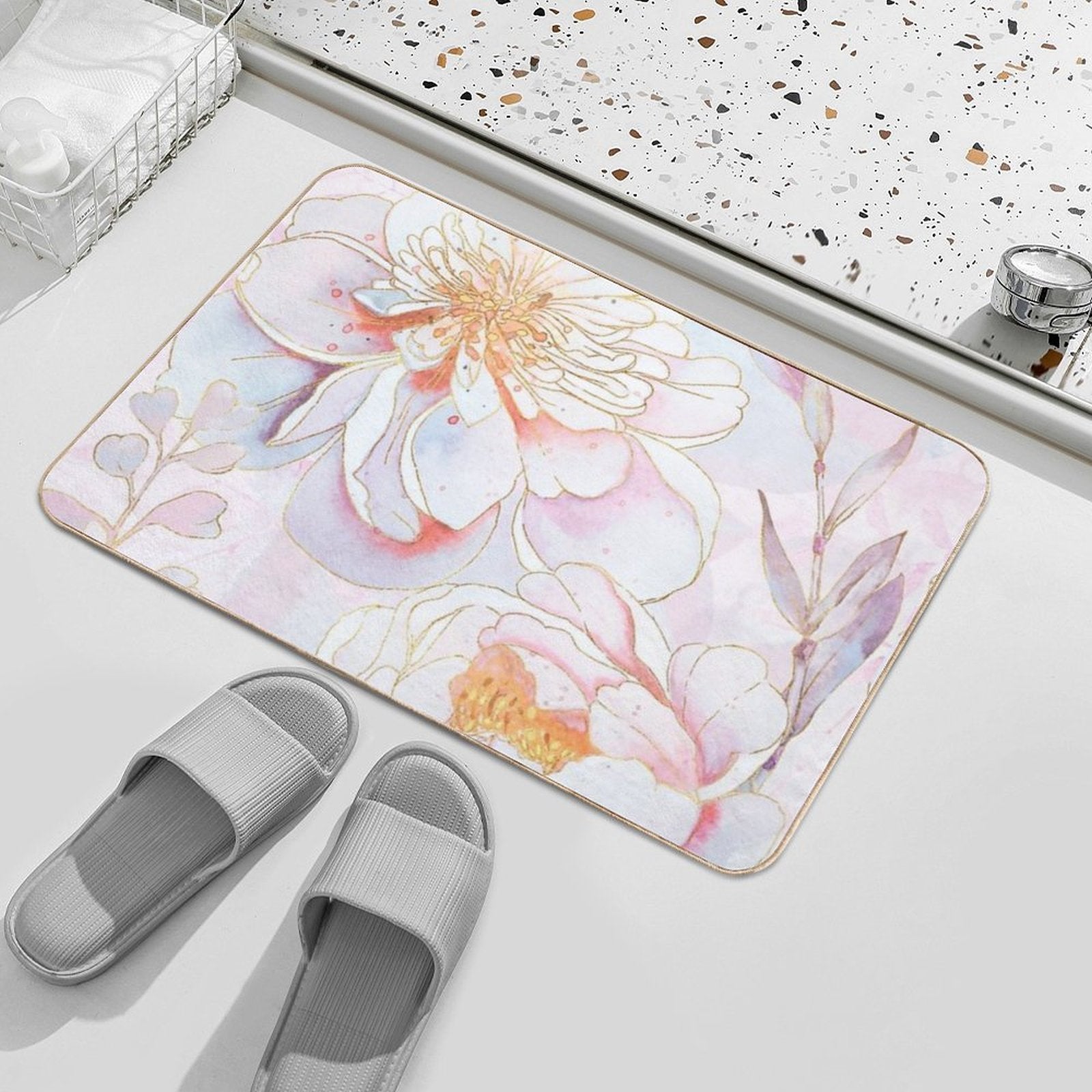 Maisie's Peonies Dreamy Pastel Garden Floral  Long-Lasting Bath Mat