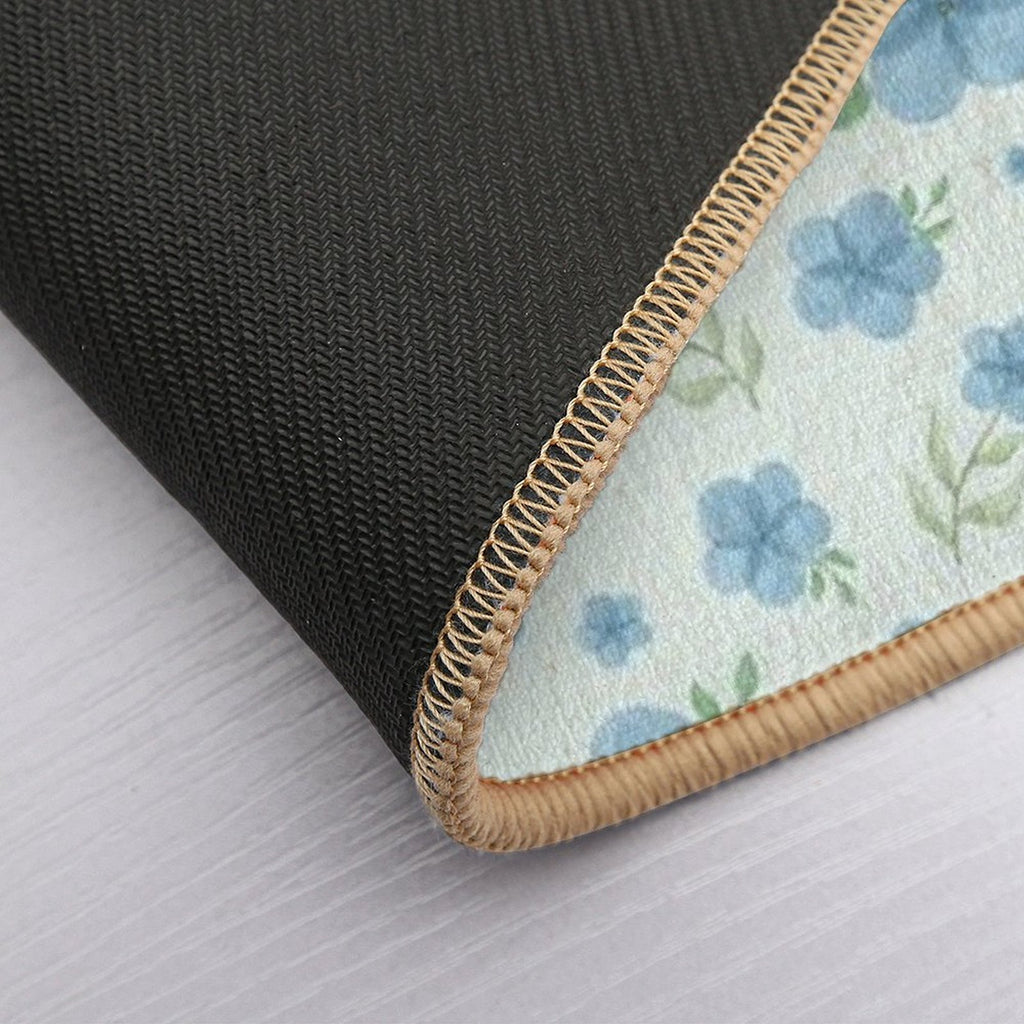 Blue Watercolor Flowers – Soft Green Background Floral Pattern  Non-Slip Bath Mat