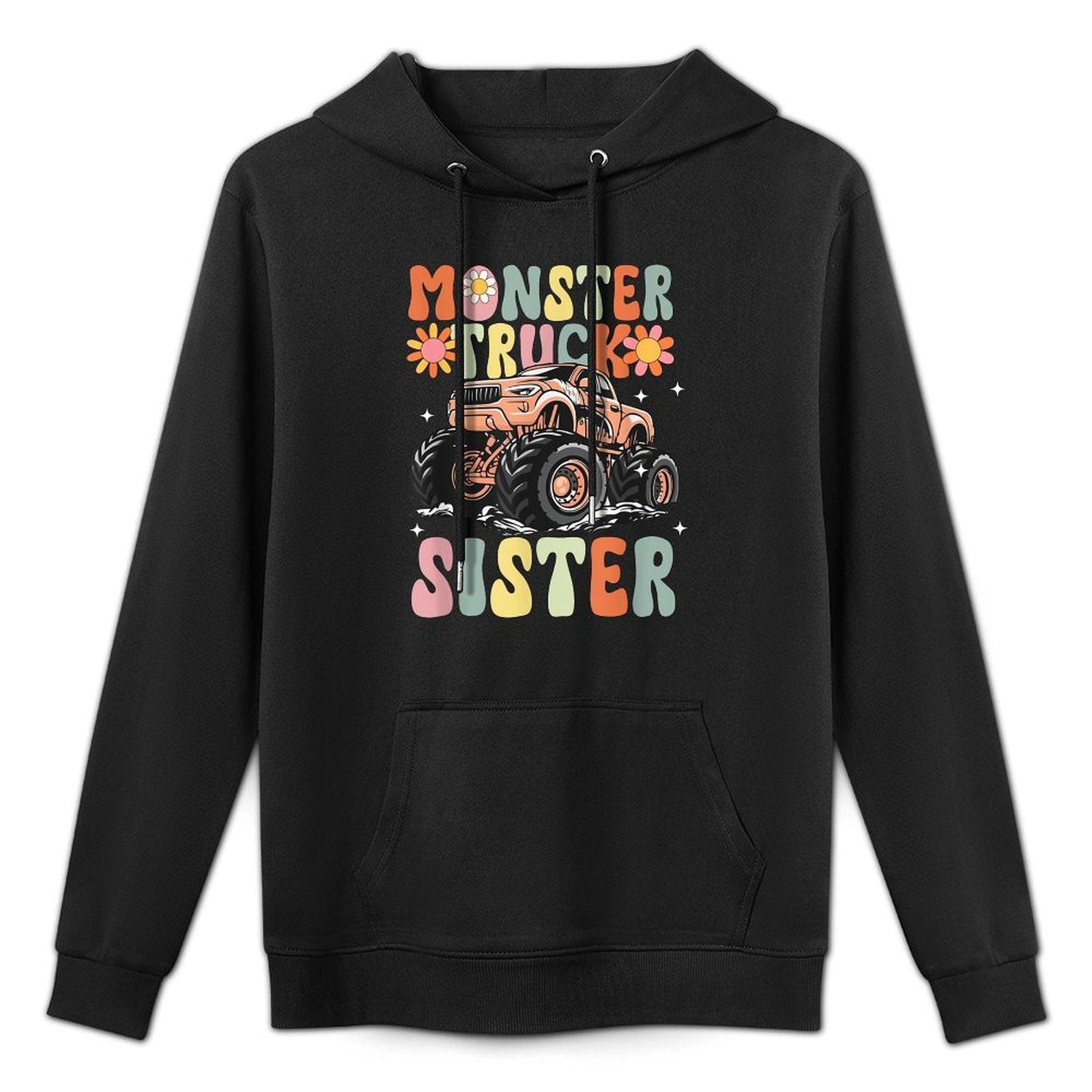 Monster Truck Sister Groovy Monster Truck Sis Relaxed Fit Hoodie