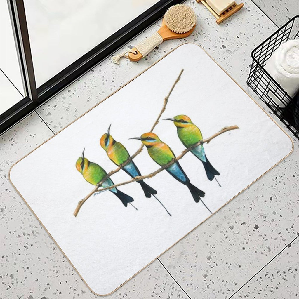 Rainbow Bee-Eaters Watercolour Design - Blue Background  Slip-Resistant Bath Mat