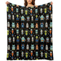 Robots Pattern Black Lightweight Throw Blanket
