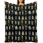 Robots Pattern Black Lightweight Throw Blanket