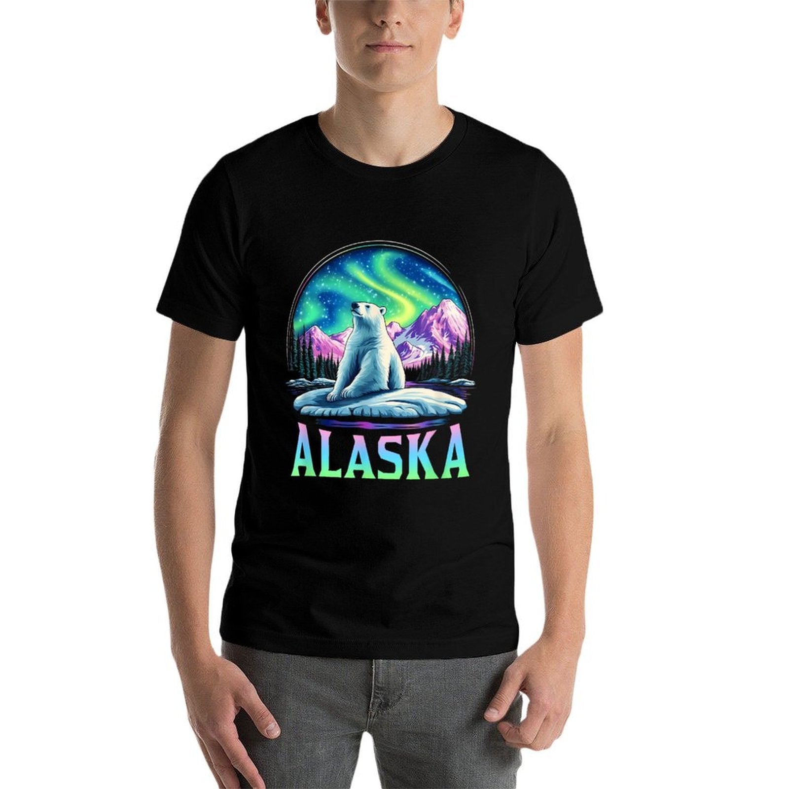 Alaska Northern Lights Aurora Viewing Bear Vacation Trip  Heathered Texture T-Shirt