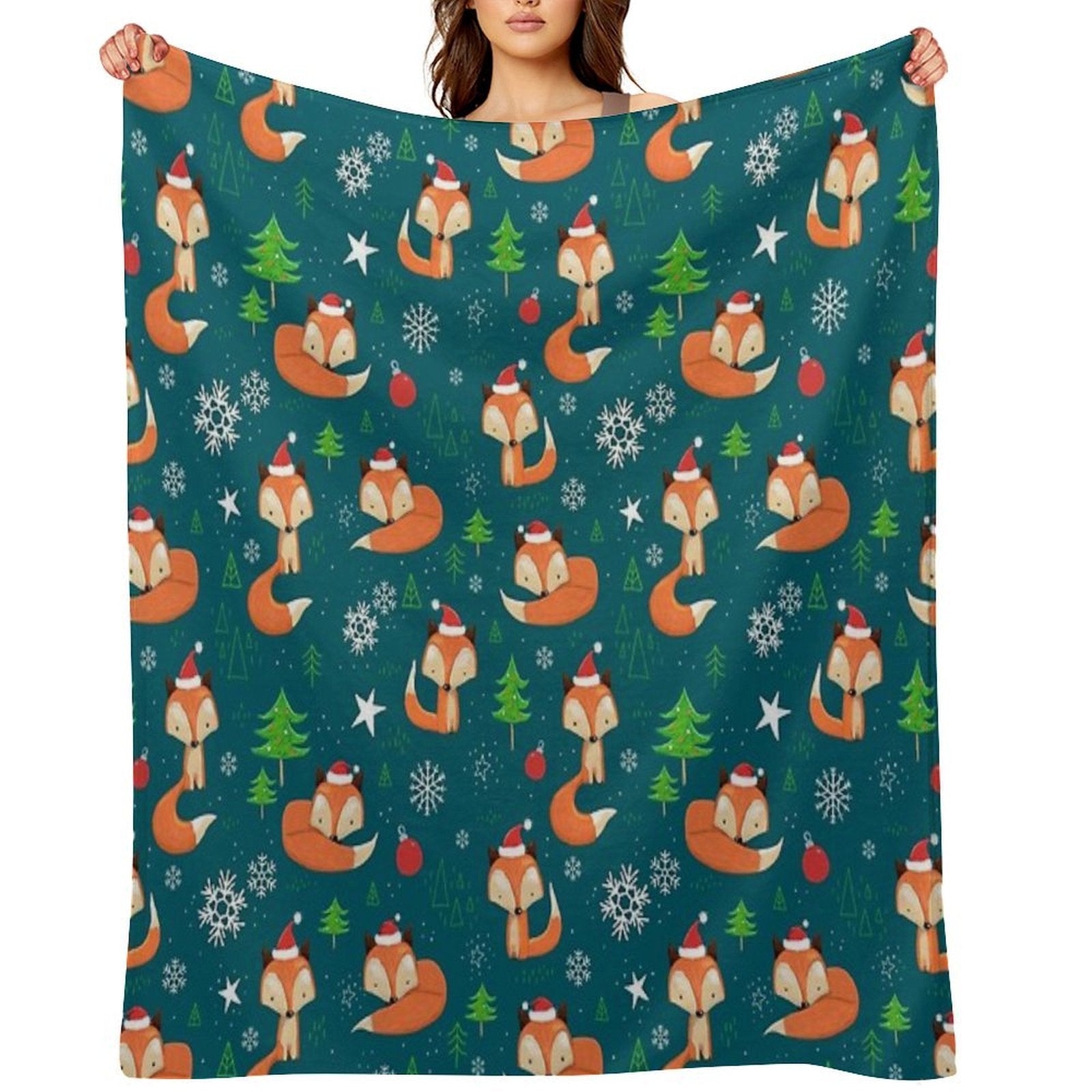 Winter Fox Christmas Holiday Machine-washable Throw Blanket