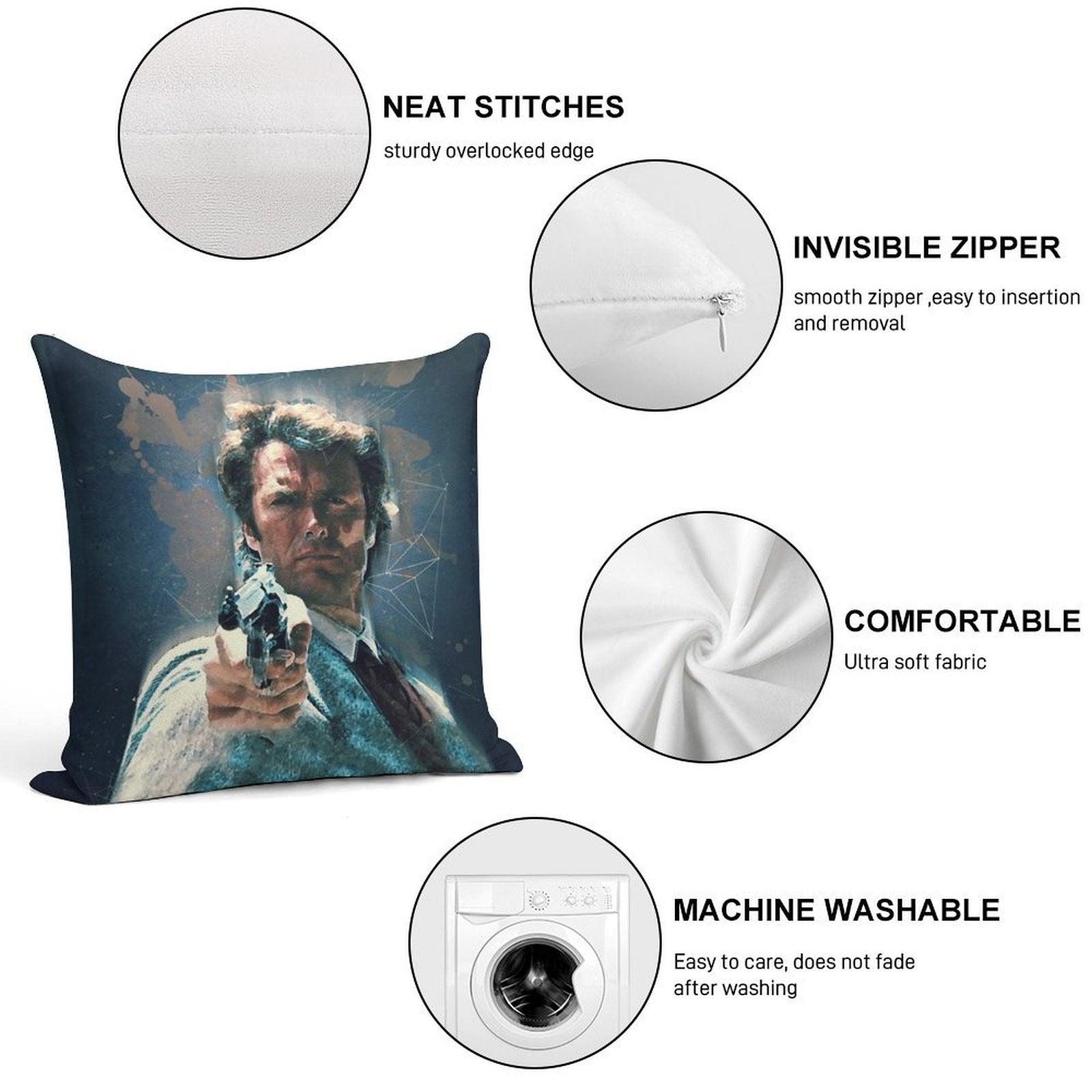 Dirty Harry Vintage Art Soft Warmth Comfort Throw Pillow