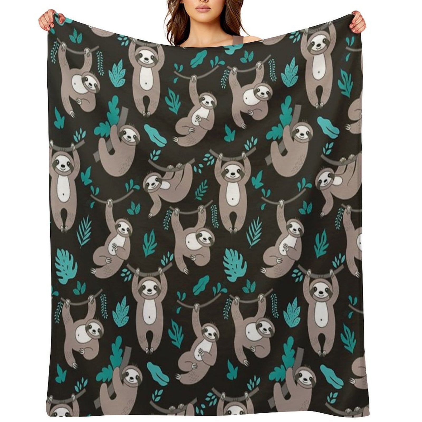 Lazy Sloths on Black Background Multi-functional Throw Blanket