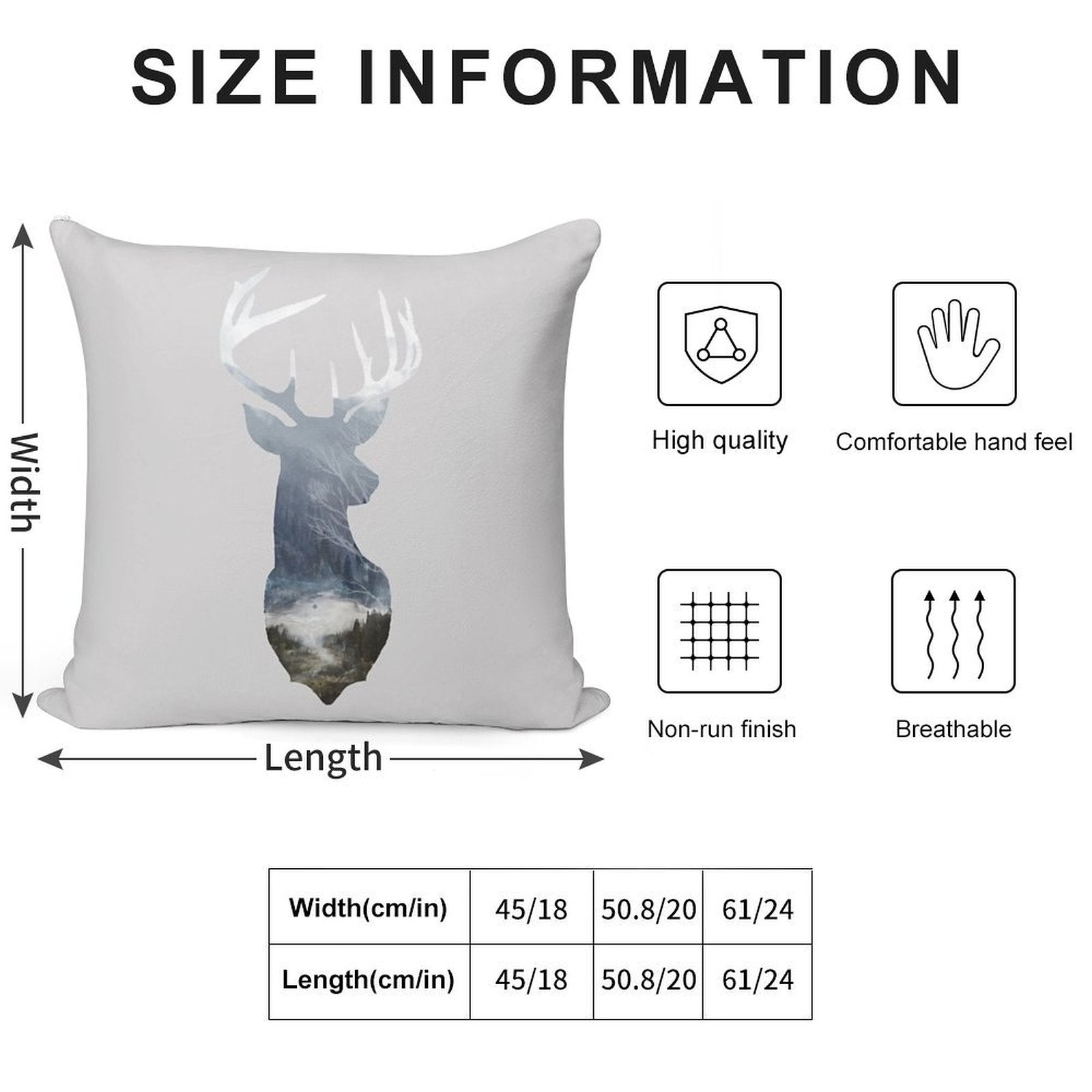 Deer Silhouette in Misty Forest Wild River Scene Soft Washable Throw Pillow