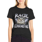 Rage Consumes Me Funny Silly Staring Cat Meme Women Men  Durable T-Shirt