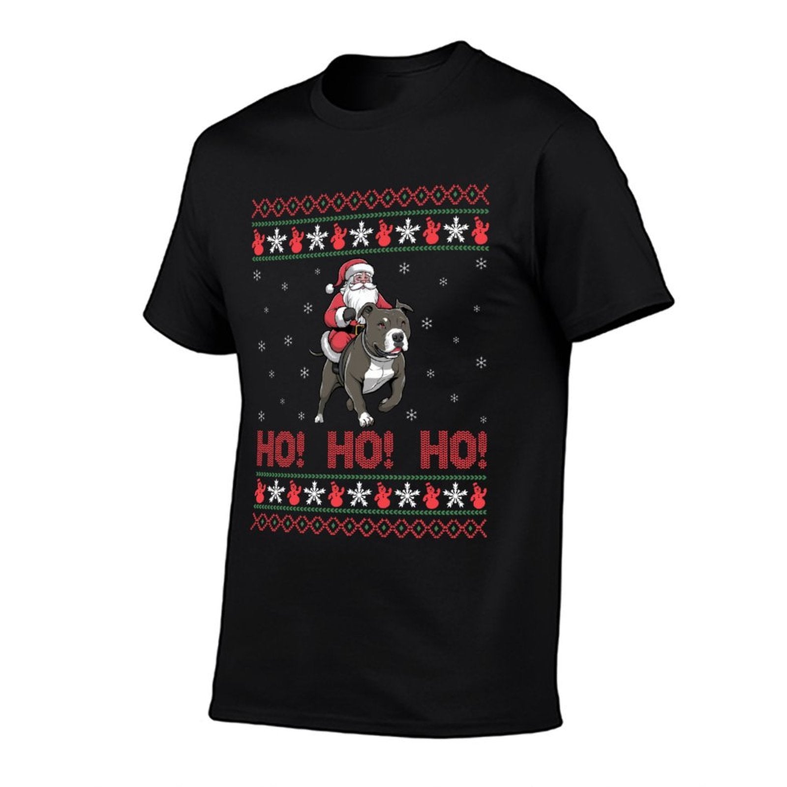 Ho Ho Ho Santa Riding Pitbull Dog Ugly Christmas Sweater  Moisture-wicking T-Shirt