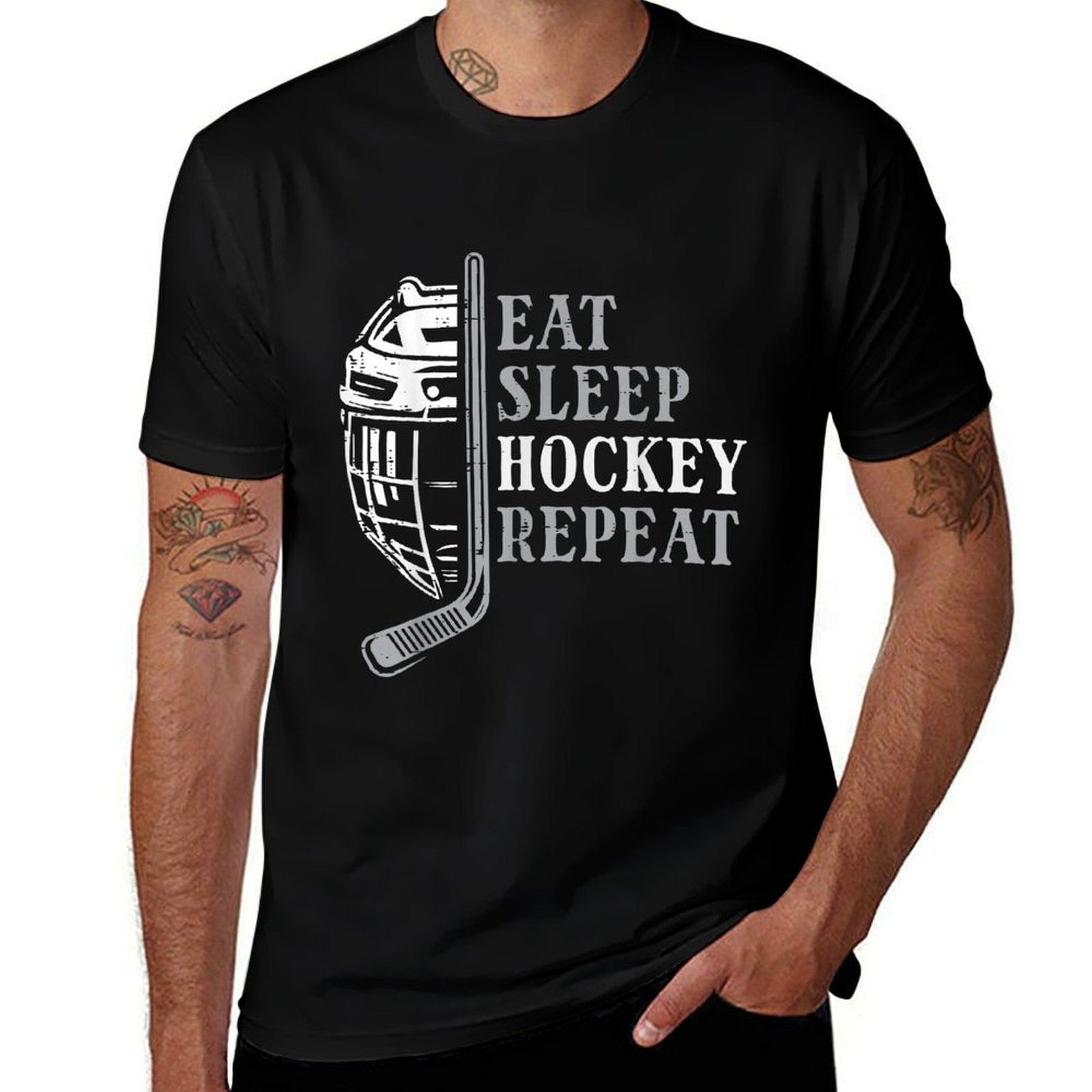 Eat Sleep Ice Hockey Repeat Funny Sport Player Men Boys Kids  Graphic-printed T-Shirt