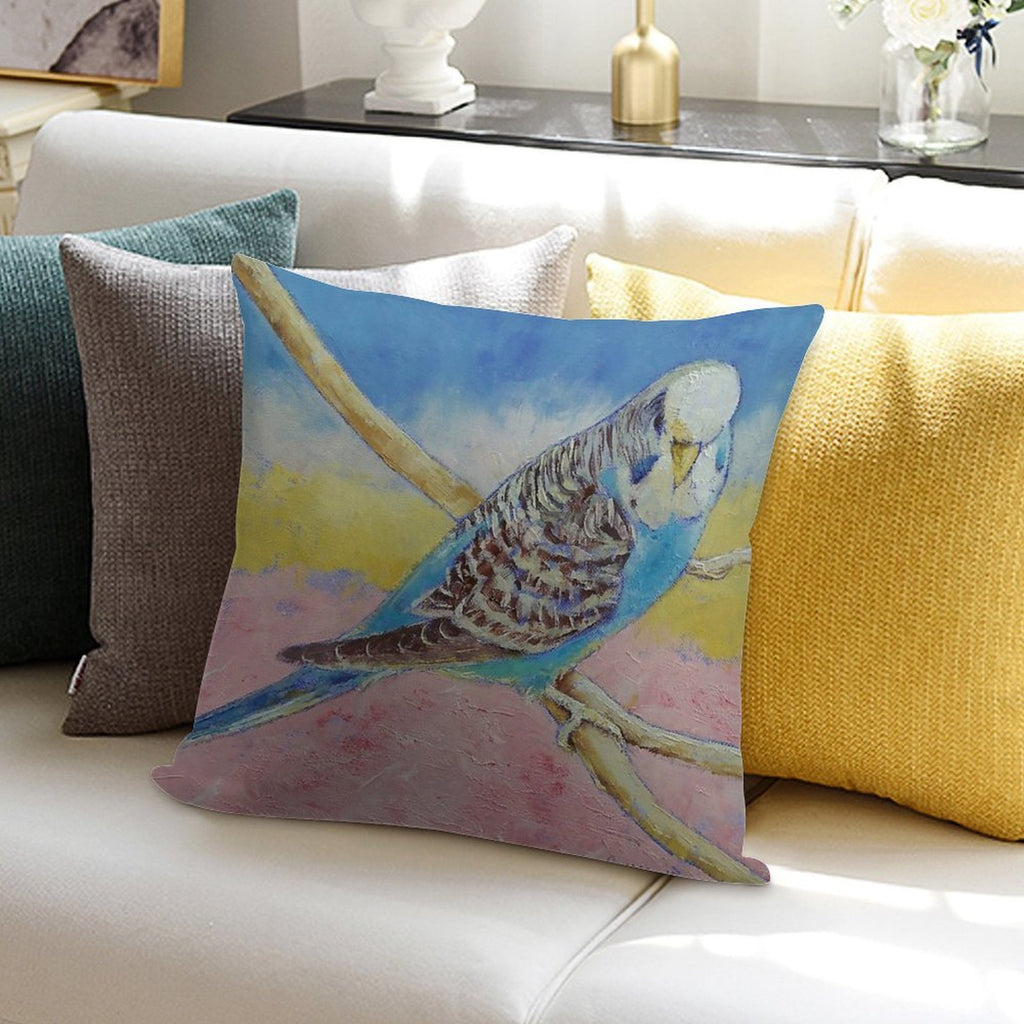 Sky Blue Budgie Soft Fade-Resistant Throw Pillow