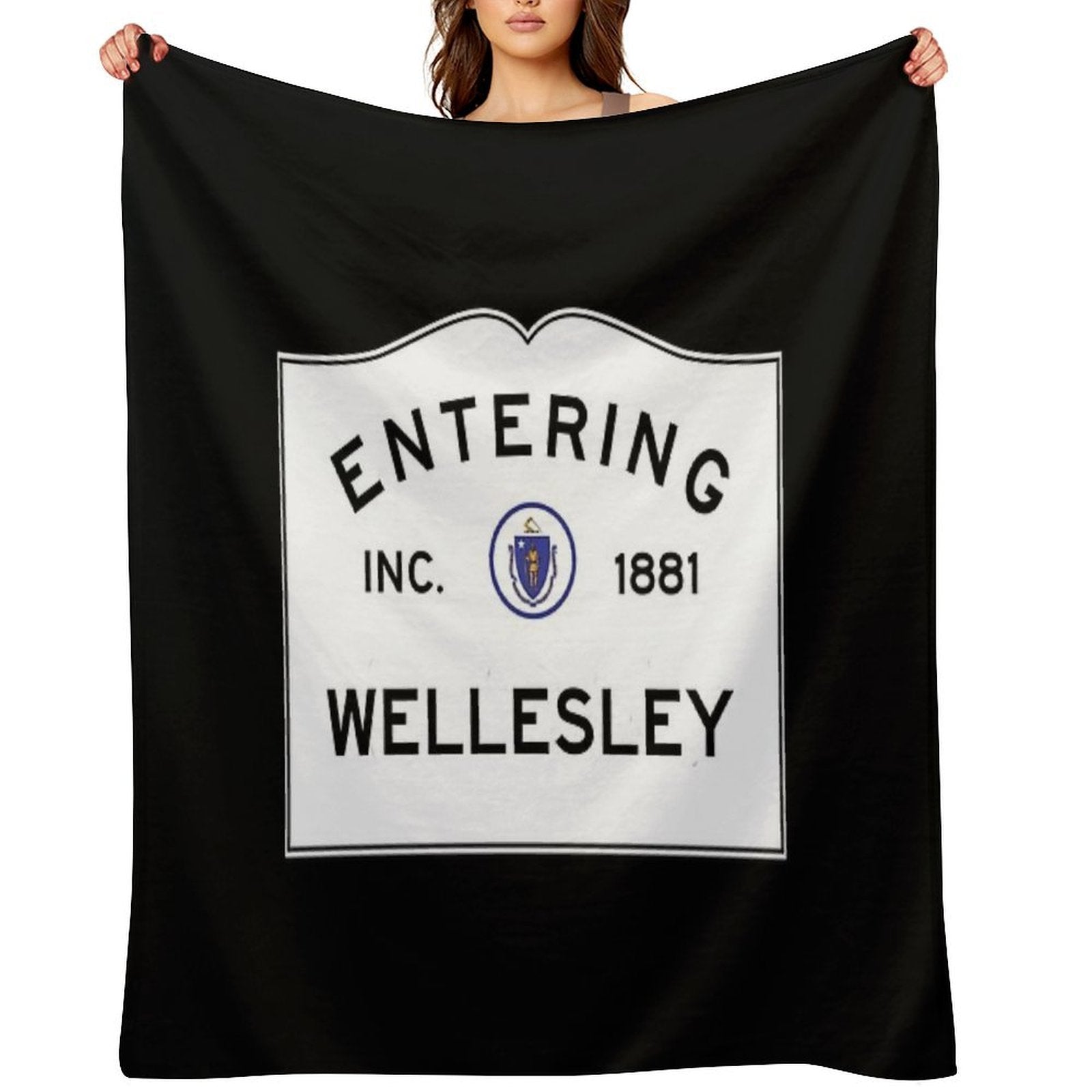 Entering Wellesley - Commonwealth of Massachusetts Road Sign Eco-conscious Throw Blanket