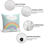 Rainbow Happy Little Cloud Pastel Rain And Sunshine Baby Nursery Art Print Canvas Design Soft Gift Ready Throw Pillow