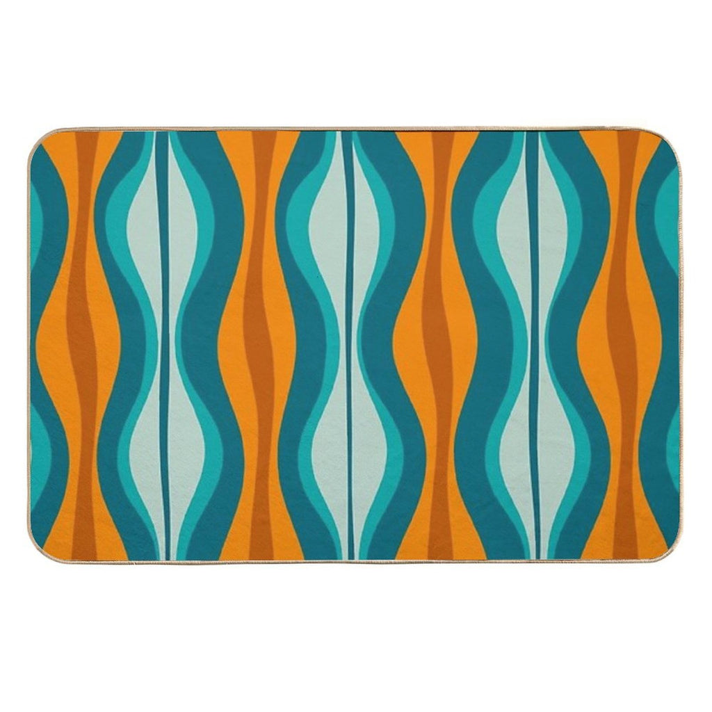 Hourglass Abstract Midcentury Modern Pattern in Orange, Rust, Aqua, Turquoise, And Teal  Rapid-Drying Bath Mat