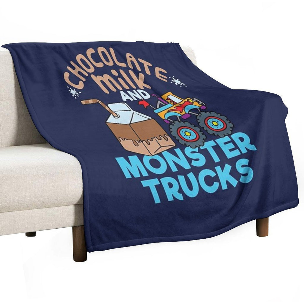 Chocolate Milk And Monster Trucks Velvety-soft Throw Blanket