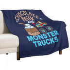 Chocolate Milk And Monster Trucks Velvety-soft Throw Blanket