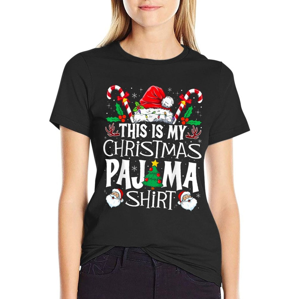 This Is My Christmas Pajama Funny Xmas PJs Men Women  Ribbed Collar T-Shirt