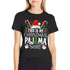 This Is My Christmas Pajama Funny Xmas PJs Men Women  Ribbed Collar T-Shirt