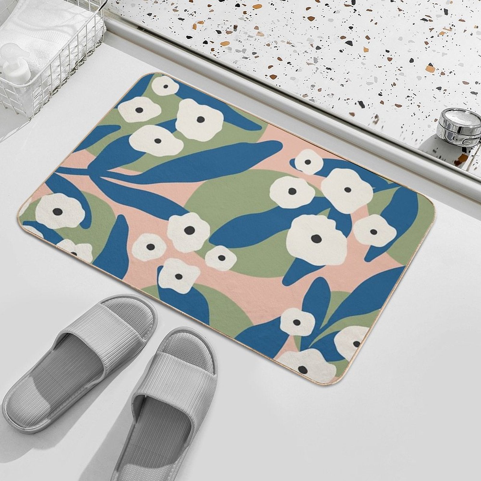 Flower Market Tokyo, Colorful Retro Floral Print  Absorbent Bath Mat