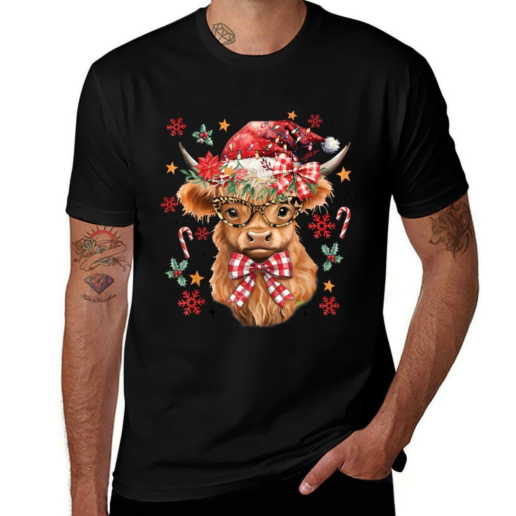 Western Highland Cow Lover Coquette Bow Merry Christmas  Tagless Design T-Shirt