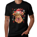 Western Highland Cow Lover Coquette Bow Merry Christmas  Tagless Design T-Shirt