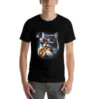 Funny Cat Eating Hotdog in Space Kitty Space Galaxy Men Women Kids  High-quality Stitching T-Shirt
