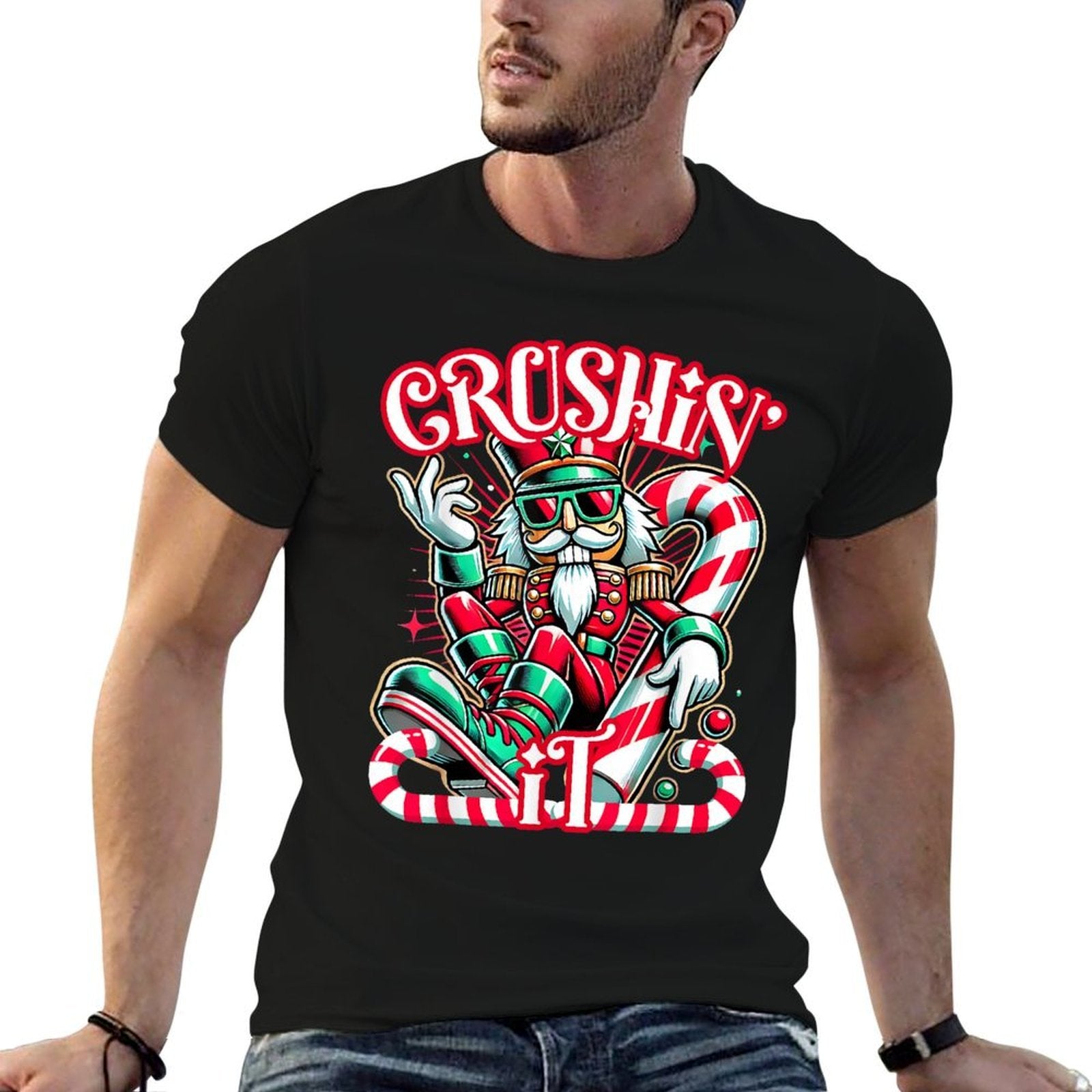 Crushin It Nutcracker Xmas Funny Christmas Men Women Kids  Trendy Pattern T-Shirt