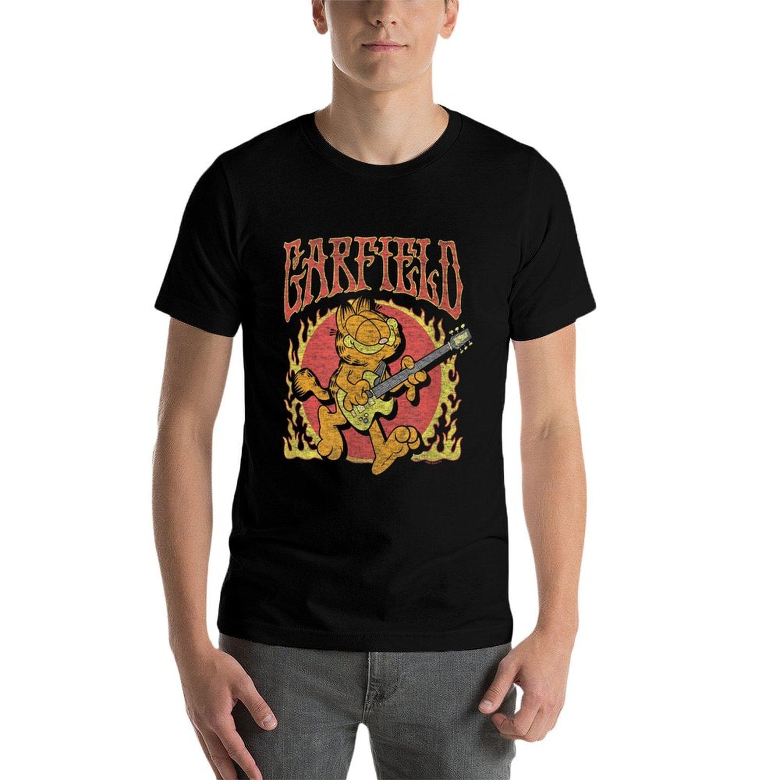 Garfield - Rock N Roll Music Flames with Guitar  Classic T-Shirt