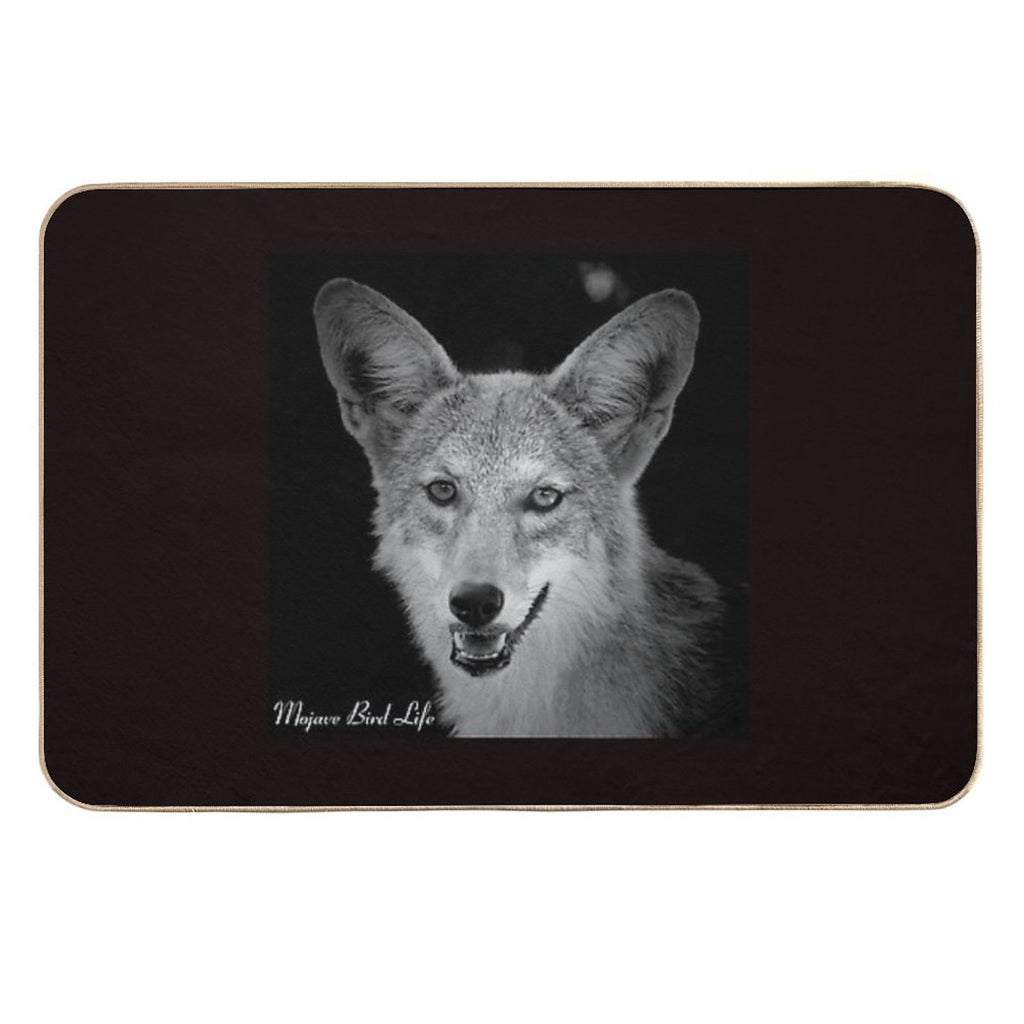 Desert Coyote in Black & White by Mojave Bird Life  Dirt-Trapping Bath Mat