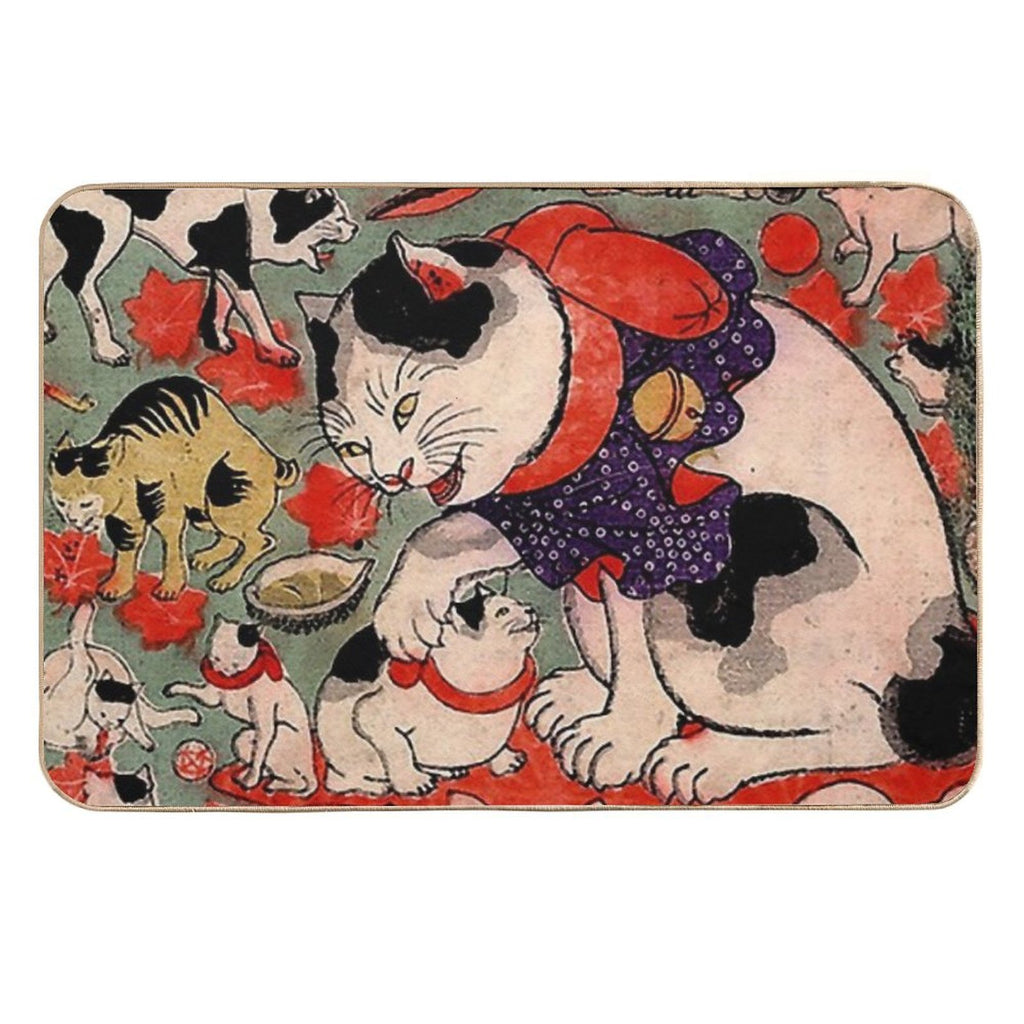 Antique Japanese Woodblock Print Cats ~ Cat Tattoo Flash  Versatile Bath Mat