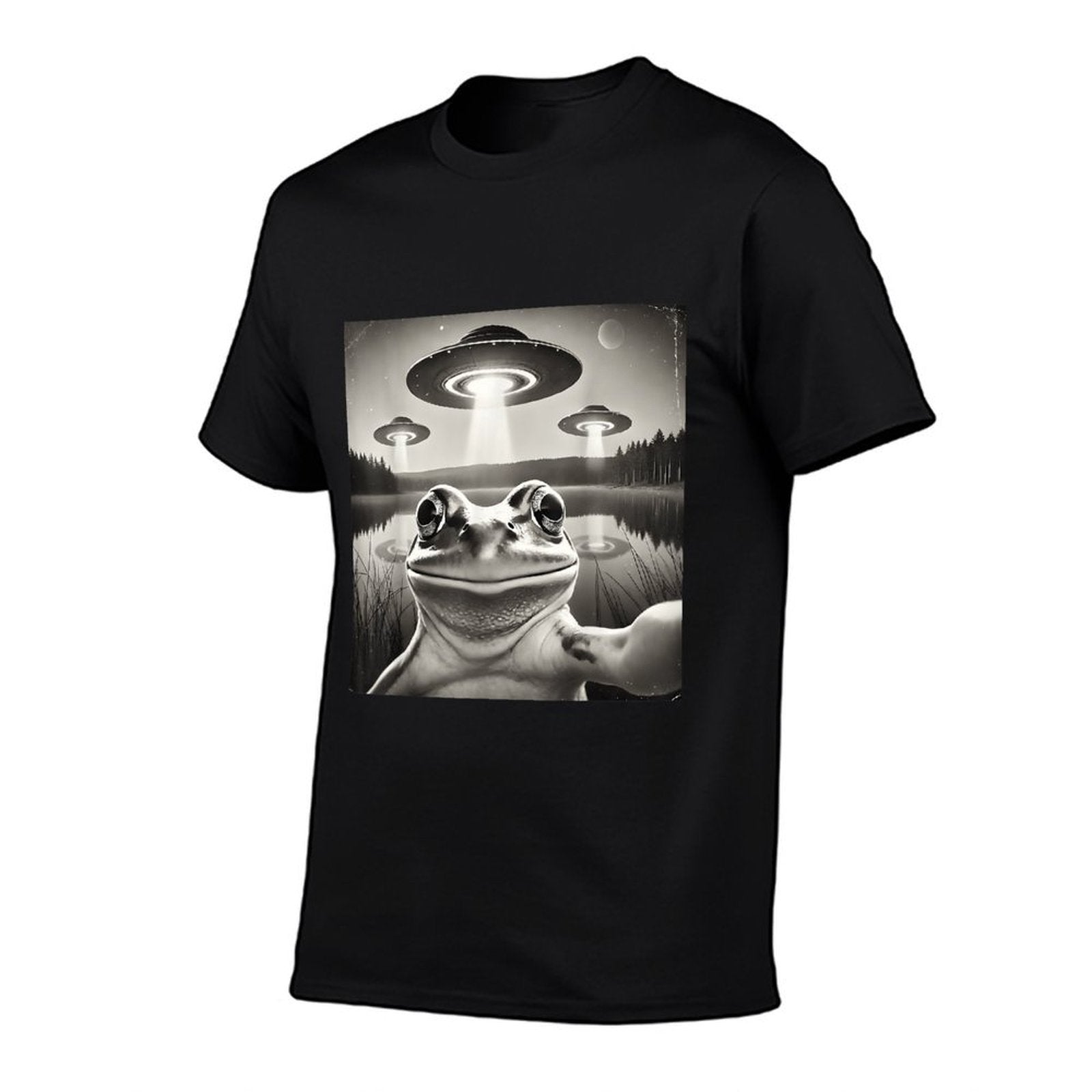 FrgloverCo. Funny Frog Selfie UFOs Unisex - Black, Small,, Cotton 100  Easy-care T-Shirt