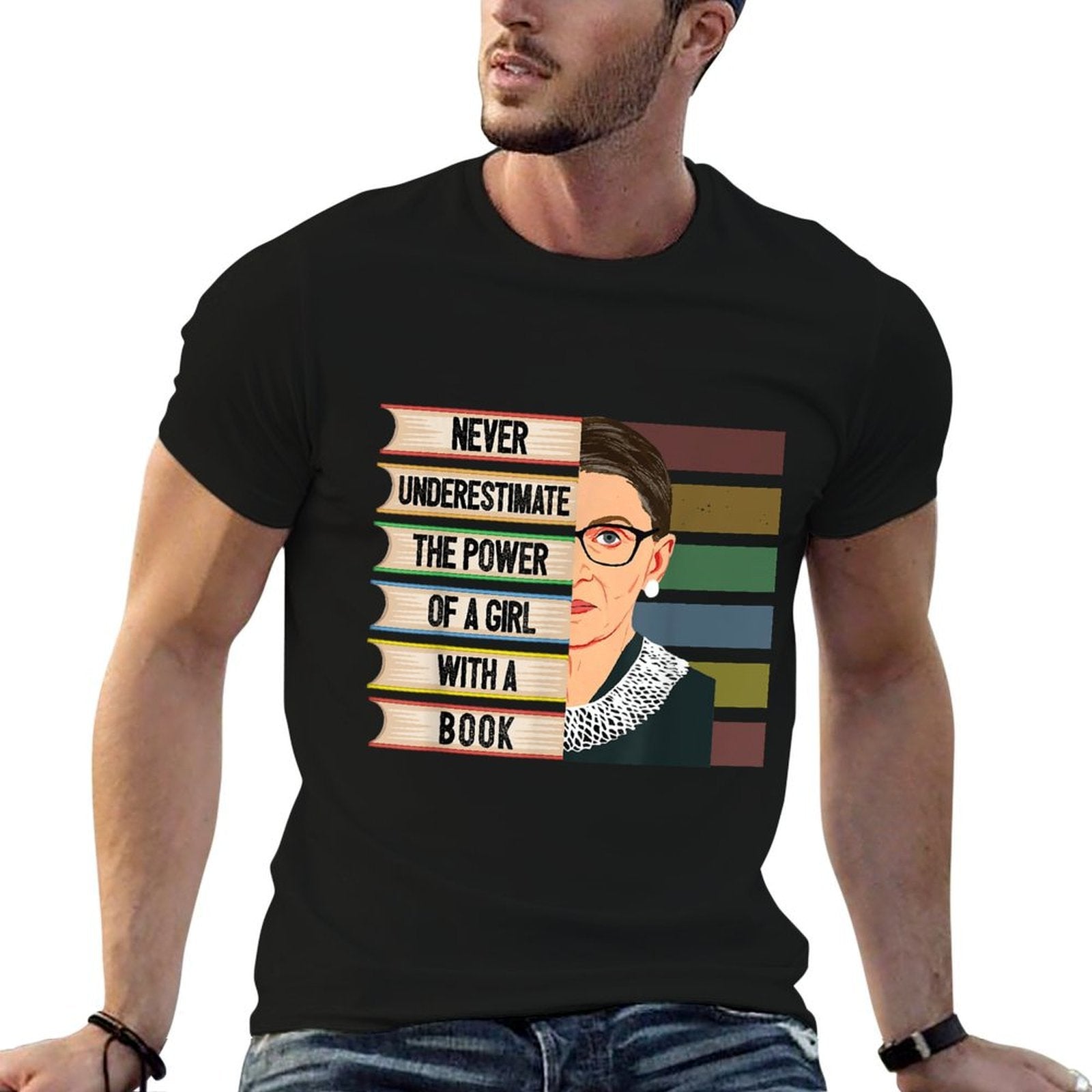 Feminist Ruth Bader Ginsburg RBG Quote Girl With Book Women  Stretchy T-Shirt